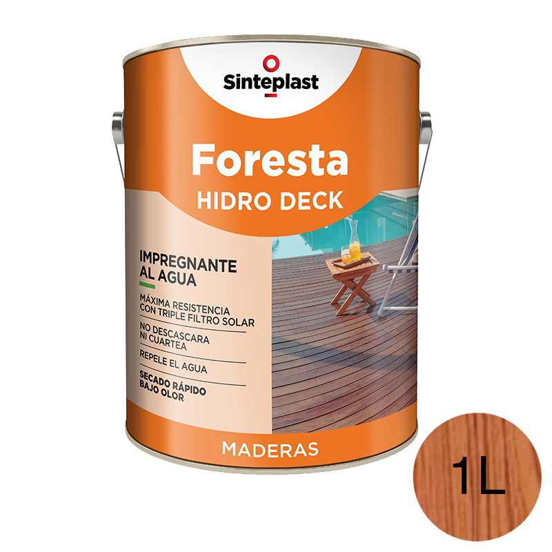 Impregnante protector pisos madera Foresta Hidro Deck base acuosa exterior teca satinado ceroso lata x 1l