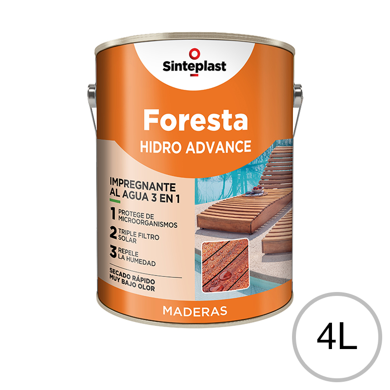 Impregnante protector madera Foresta Hidro Advance Oldest 3 en 1 exterior interior blanco satinado ceroso lata x 4l