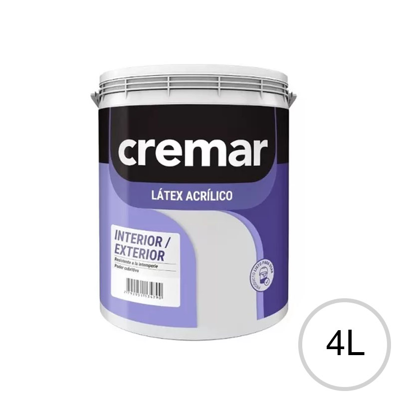 Pintura latex acrilica Cremar lavable exterior interior blanco balde x 4l