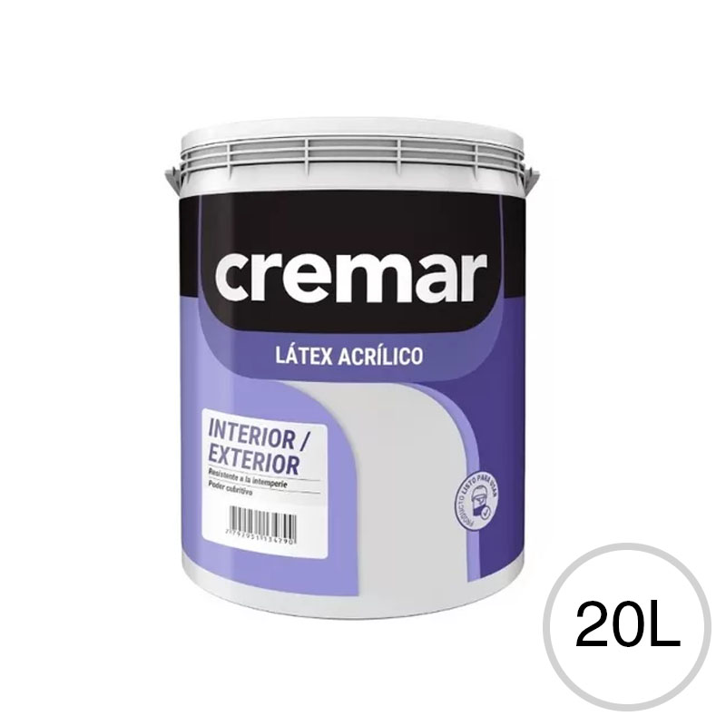 Pintura latex acrilica Cremar lavable exterior interior blanco balde x 20l