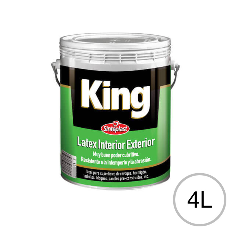 Pintura latex acrilico King exterior interior blanco mate balde x 4l