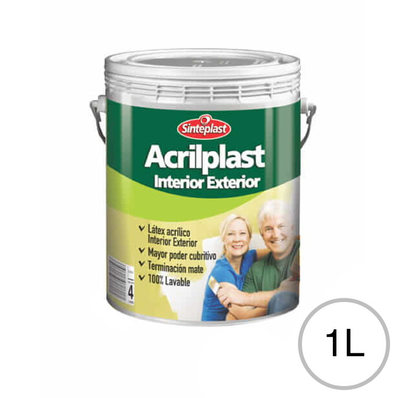 Pintura latex acrilico Acrilplast exterior interior blanco mate balde x 1l