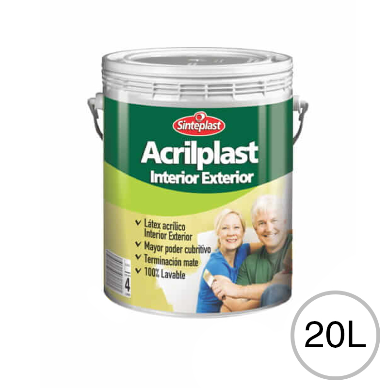 Pintura latex acrilico Acrilplast exterior interior blanco mate balde x 20l