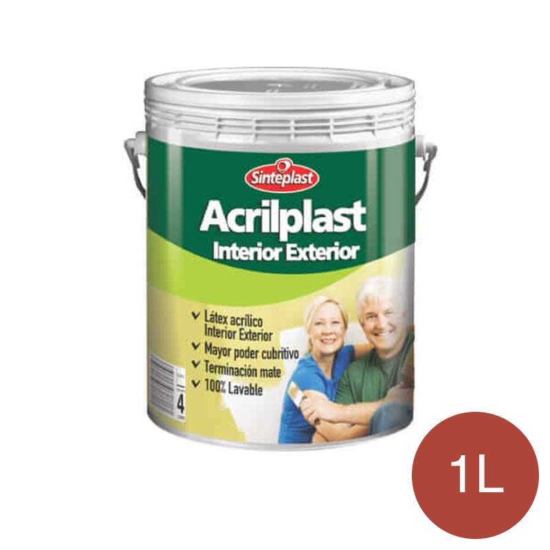 Pintura latex acrilico Acrilplast exterior interior rojo teja mate balde x 1l