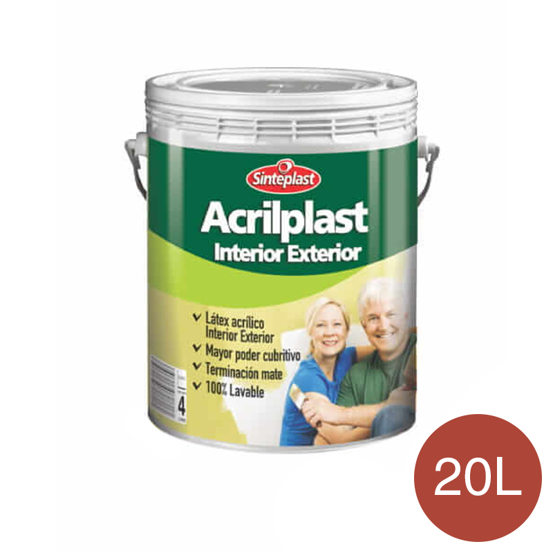 Pintura latex acrilico Acrilplast exterior interior rojo teja mate balde x 20l