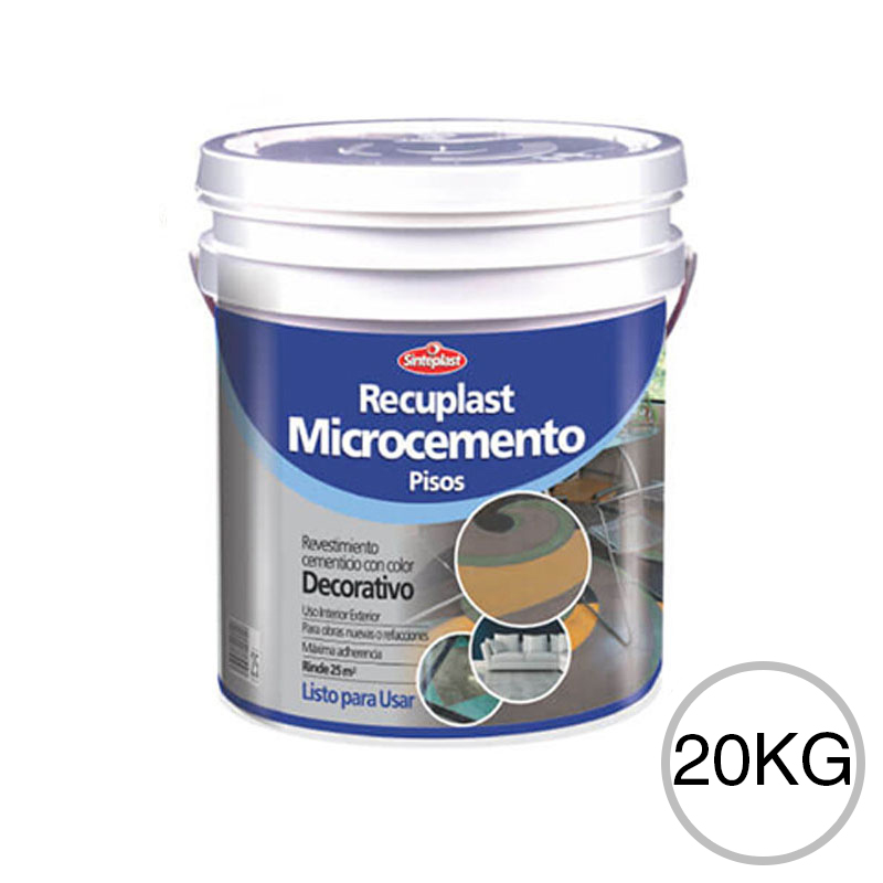 Revestimiento cementicio decorativo pisos Recuplast Microcemento exterior interior blanco balde x 20kg