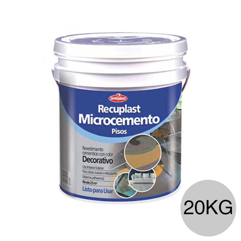 Revestimiento cementicio decorativo pisos Recuplast Microcemento exterior interior gris claro balde x 20kg