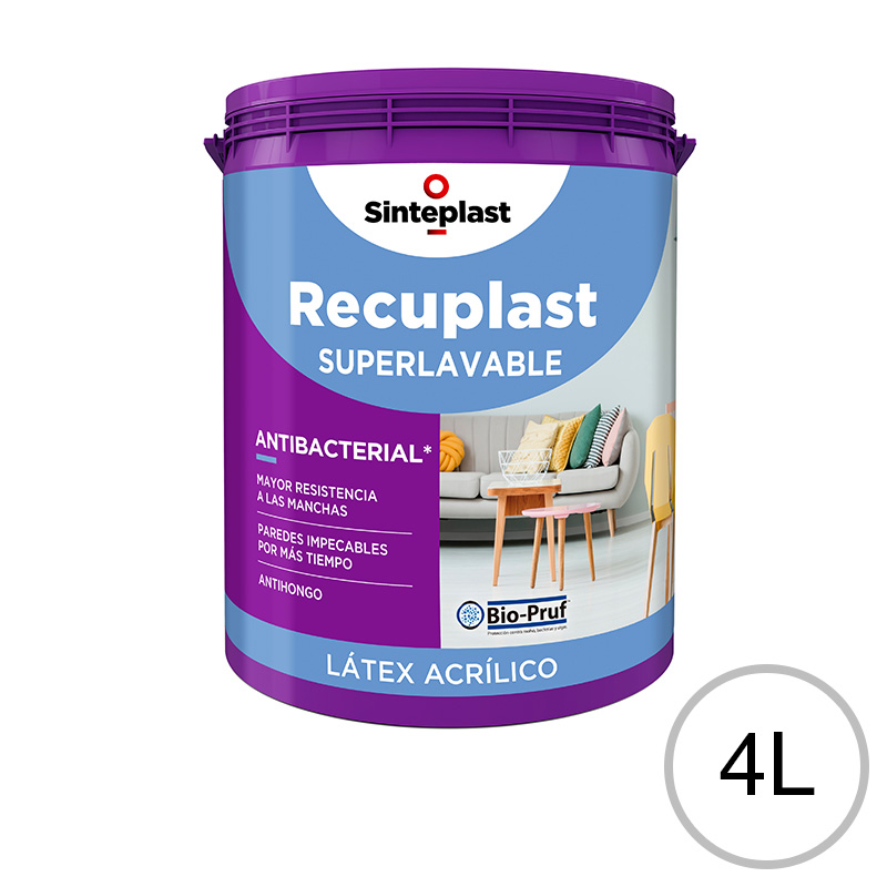 Pintura latex acrilico Recuplast Superlavable interior blanco mate balde x 4l