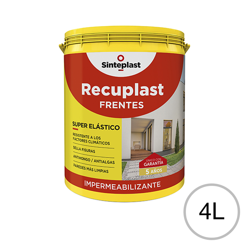 Membrana liquida impermeabilizante acrilica Recuplast Frentes exterior blanco mate sedoso balde x 4l