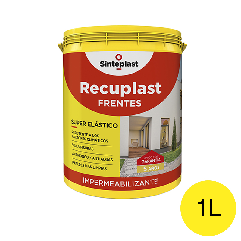 Membrana liquida impermeabilizante acrilica Recuplast Frentes exterior amarillo mate sedoso balde x 1l