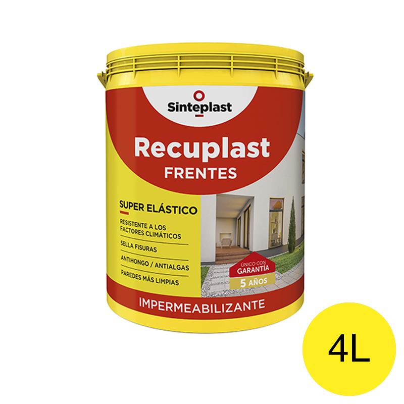 Membrana liquida impermeabilizante acrilica Recuplast Frentes exterior amarillo mate sedoso balde x 4l