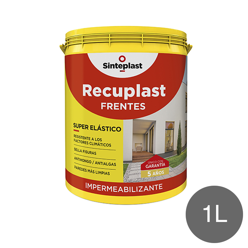 Membrana liquida impermeabilizante acrilica Recuplast Frentes exterior gris cemento mate sedoso balde x 1l