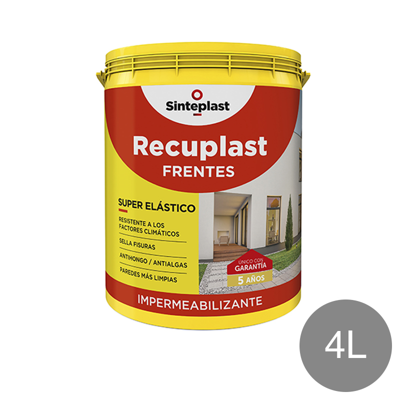 Membrana liquida impermeabilizante acrilica Recuplast Frentes exterior gris mate sedoso balde x 4l