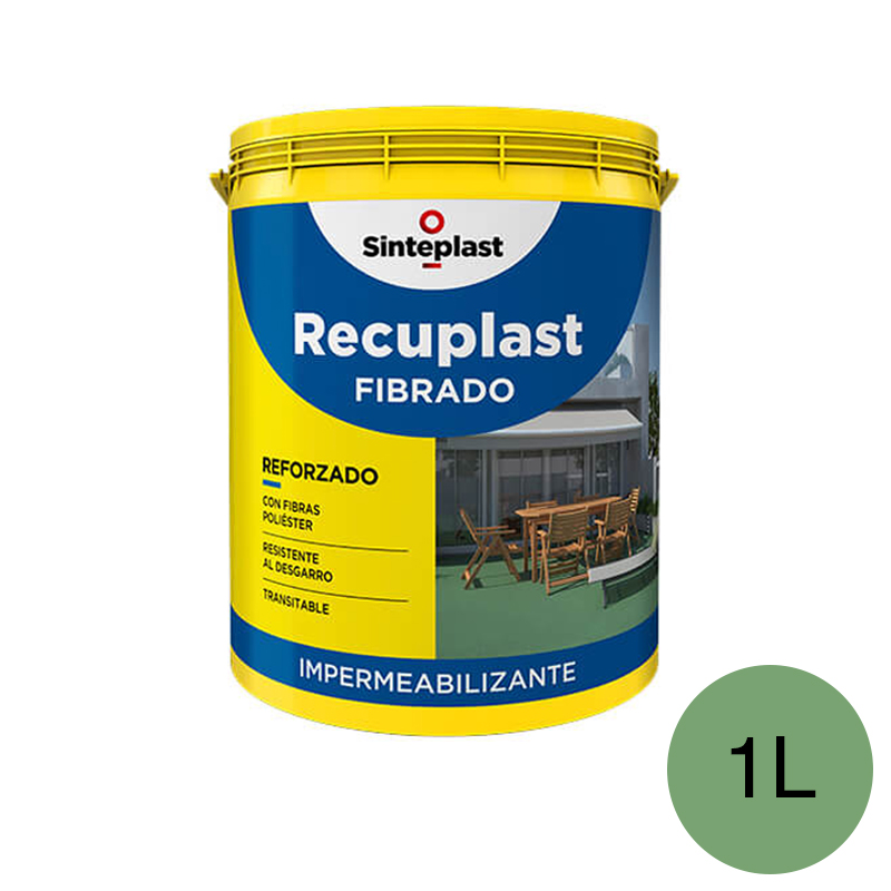 Membrana liquida impermeabilizante acrilica Recuplast Fibrado techos transitables verde cemento mate fibrado balde x 1l