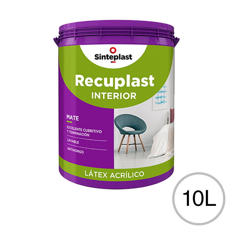 Pintura latex acrilico Recuplast interior blanco mate balde x 10l