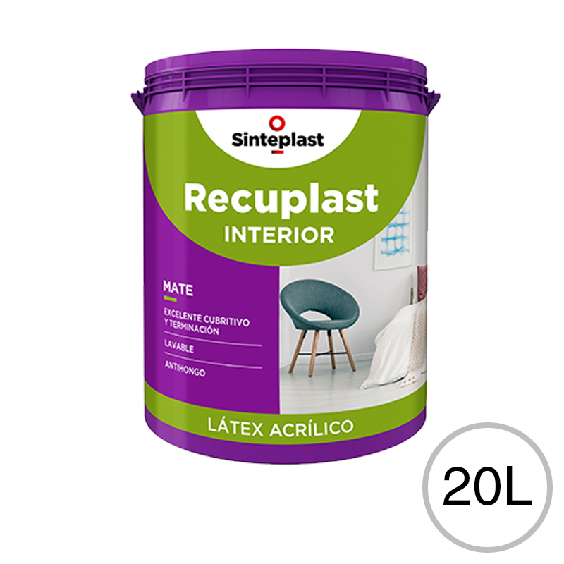 Pintura latex acrilico Recuplast interior blanco mate balde x 20l