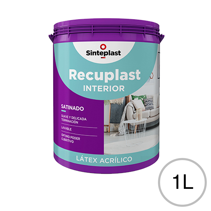 Pintura latex acrilico Recuplast interior blanco satinado balde x 1l
