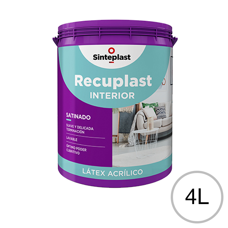 Pintura latex acrilico Recuplast interior blanco satinado balde x 4l
