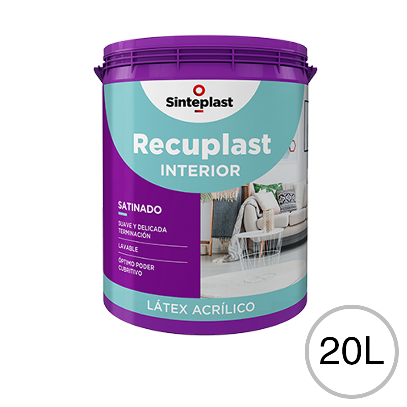 Pintura latex acrilico Recuplast interior blanco satinado balde x 20l