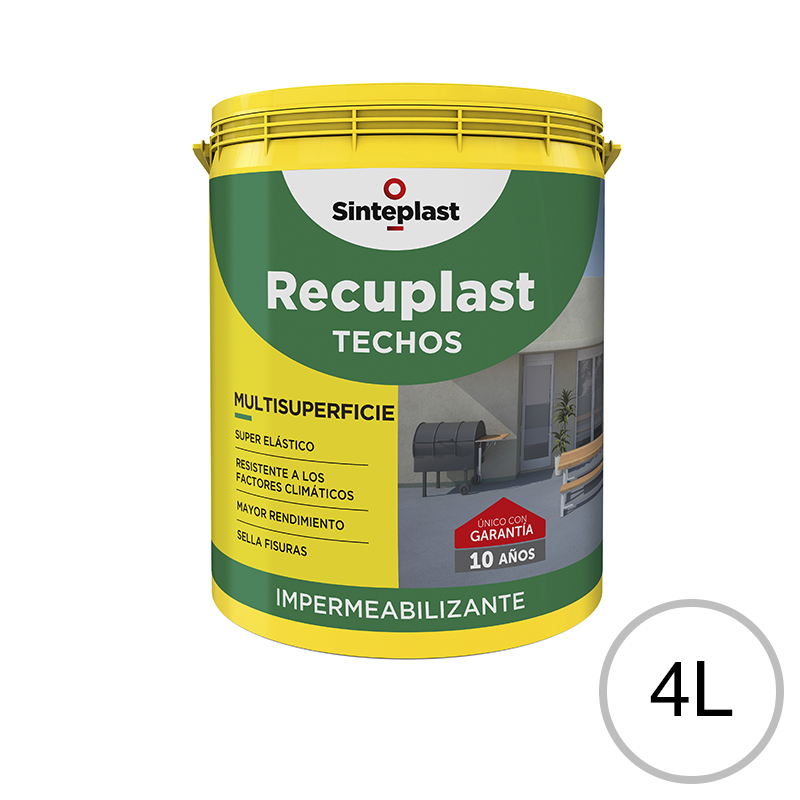 Impermeabilizante acrilico exterior Recuplast Techos blanco mate balde x 4l