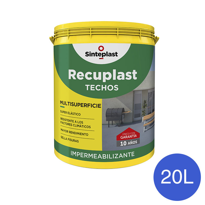 Impermeabilizante acrilico exterior Recuplast Techos azul mate balde x 20l