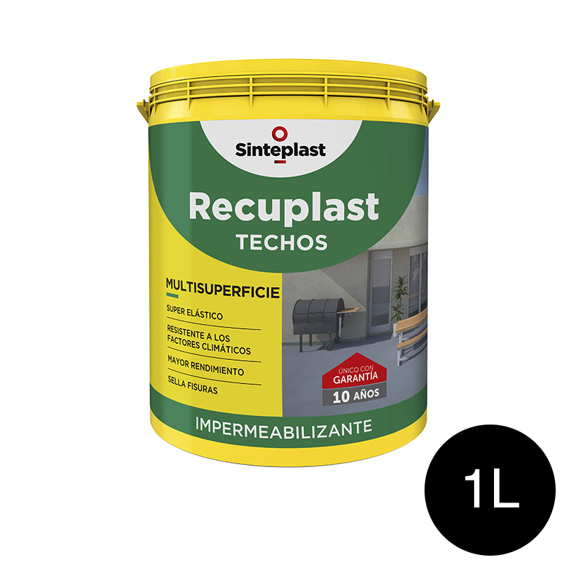 Impermeabilizante acrilico exterior Recuplast Techos negro mate balde x 1l