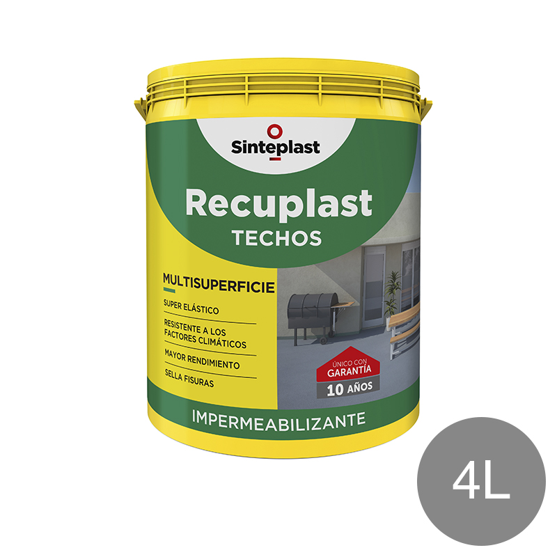 Impermeabilizante acrilico exterior Recuplast Techos gris mate balde x 4l