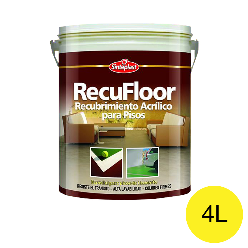 Recubrimiento acrilico base acuosa pisos Recufloor exterior interior amarillo mate balde x 4l