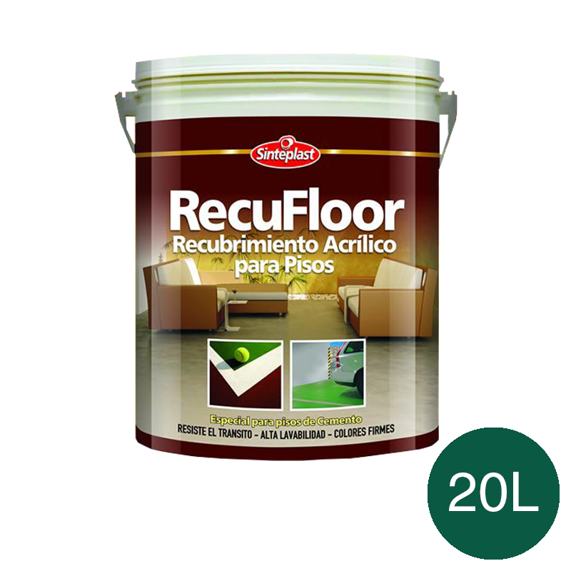 Recubrimiento acrilico base acuosa pisos Recufloor exterior interior verde mate balde x 20l