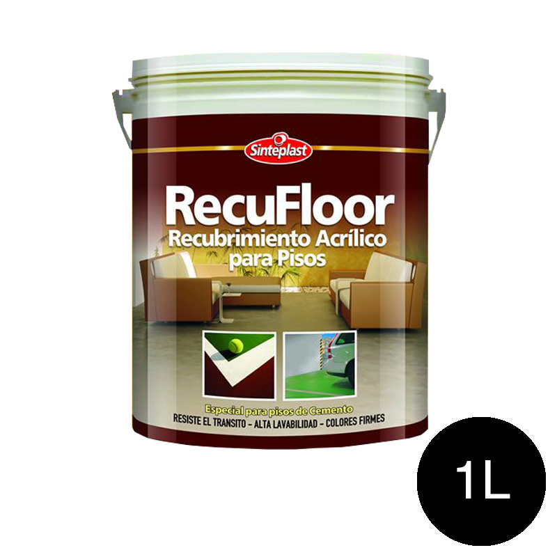 Recubrimiento acrilico base acuosa pisos Recufloor exterior interior negro mate balde x 1l