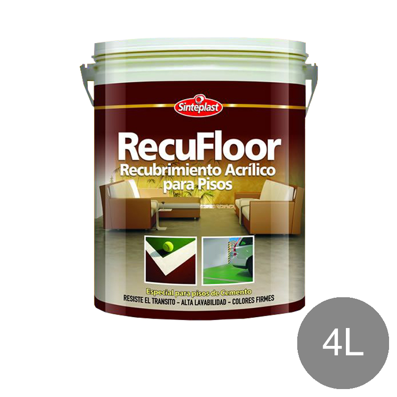Recubrimiento acrilico base acuosa pisos Recufloor exterior interior gris mate balde x 4l