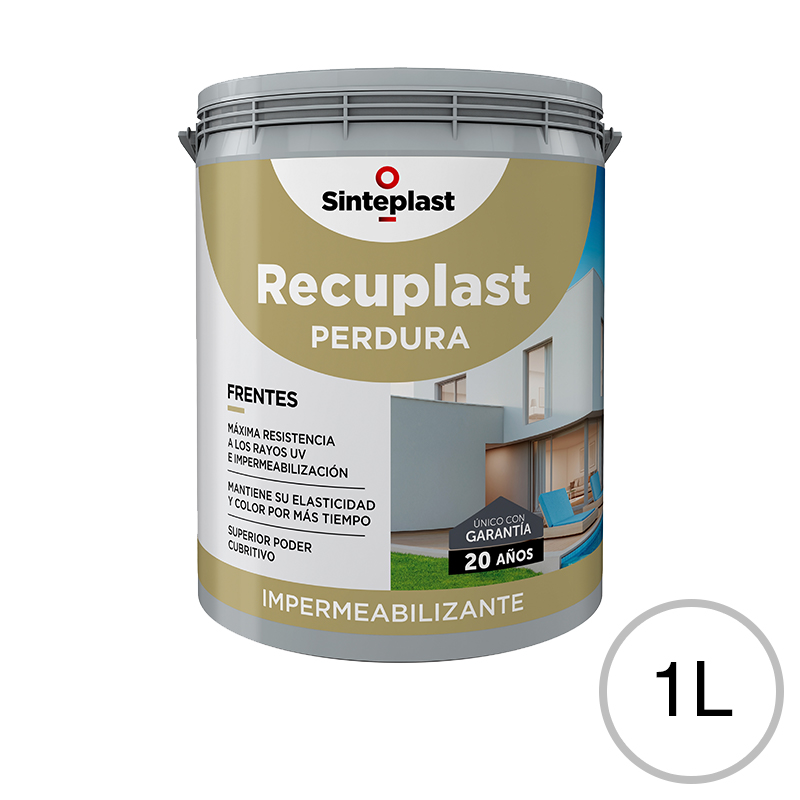 Membrana liquida impermeabilizante acrilica Recuplast Perdura frentes exterior blanco mate sedoso balde x 1l