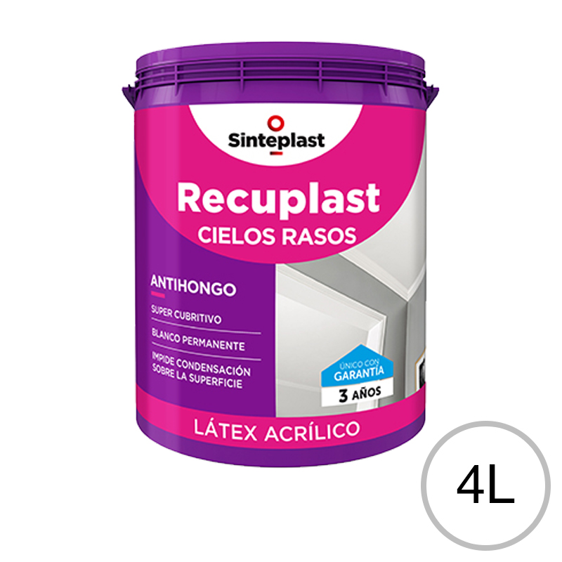 Pintura latex acrilica Recuplast cielorrasos blanco mate balde x 4l