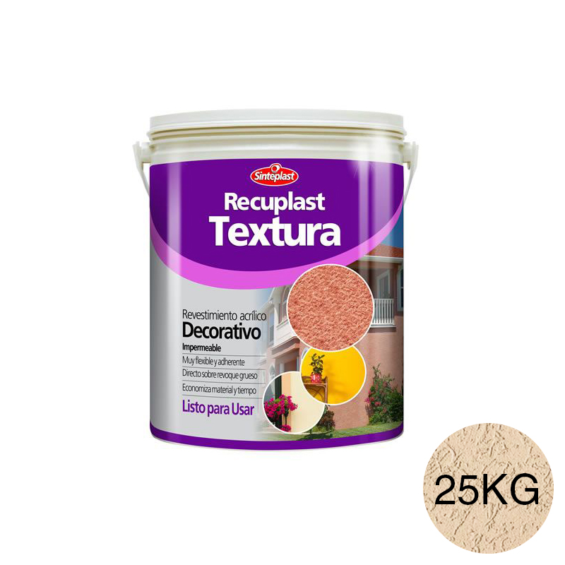 Revestimiento acrilico decorativo Recuplast textura fina interior exterior marfil balde x 25kg