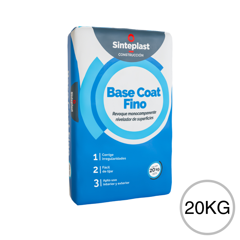 Revoque monocomponente nivelador de superficies Base Coat Fino exterior interior gris claro bolsa x 20kg
