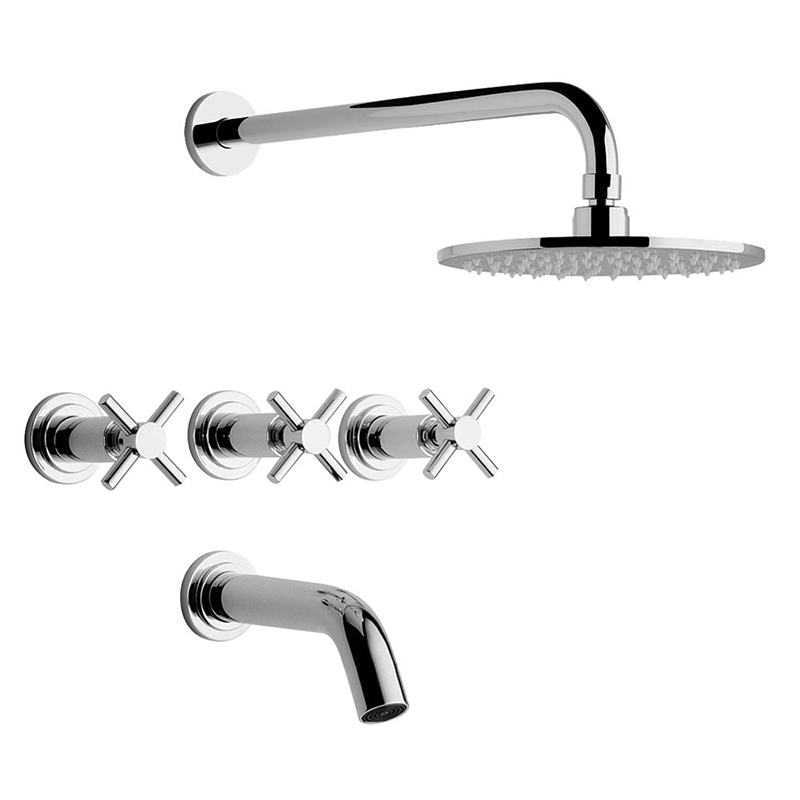 Griferia bañera y ducha acero Temple con transferencia cromado brillante