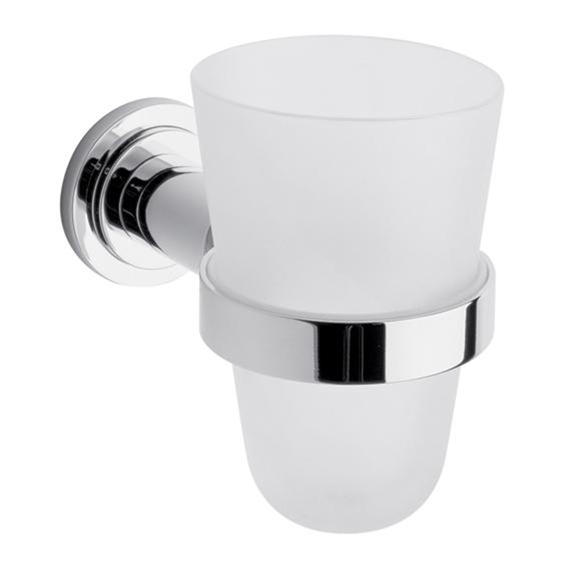 Porta cepillos acero y vidrio Temple cromado brillante 74mm x 115mm x 133mm