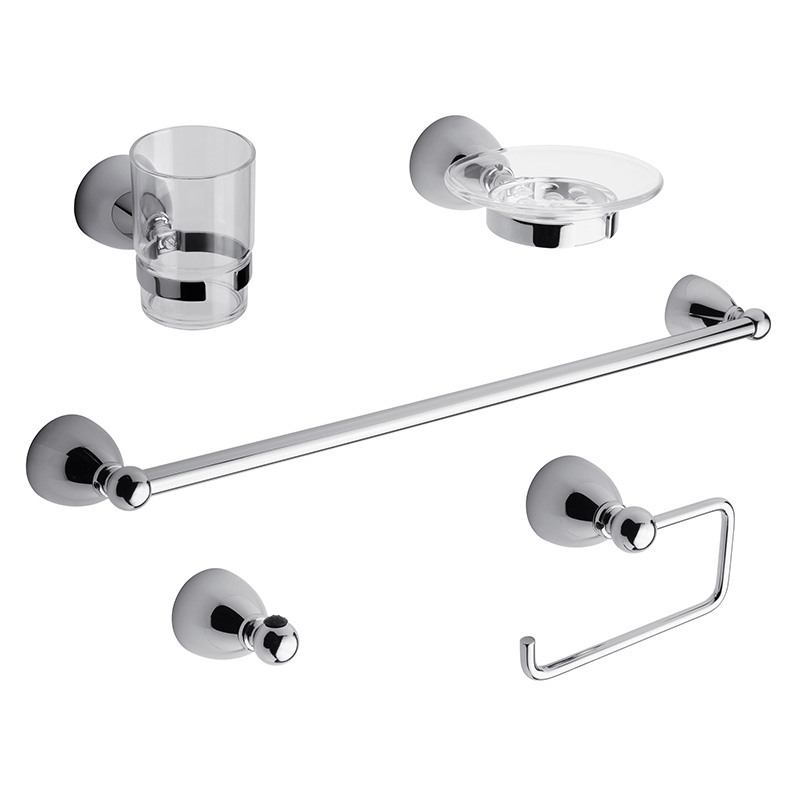 Accesorios baño acero Margot cromado brillante kit x 5u