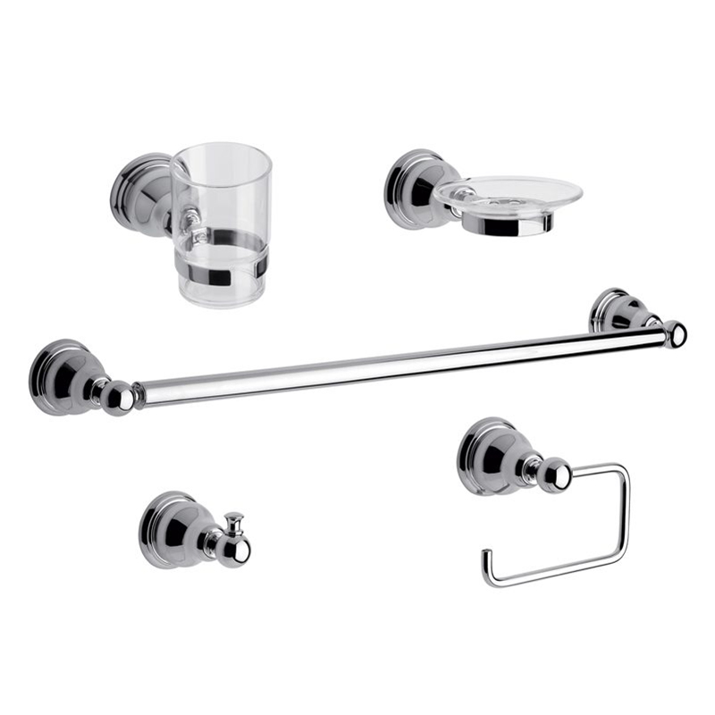 Accesorios baño acero Denisse cromado brillante kit x 5u