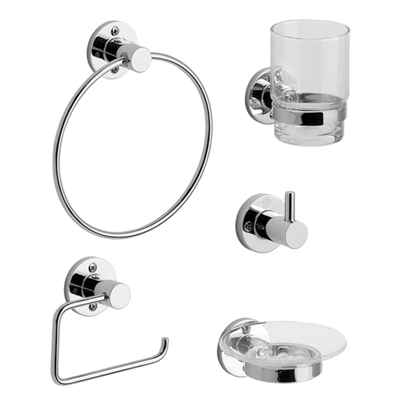 Accesorios baño acero Arizona cromado brillante kit x 5u