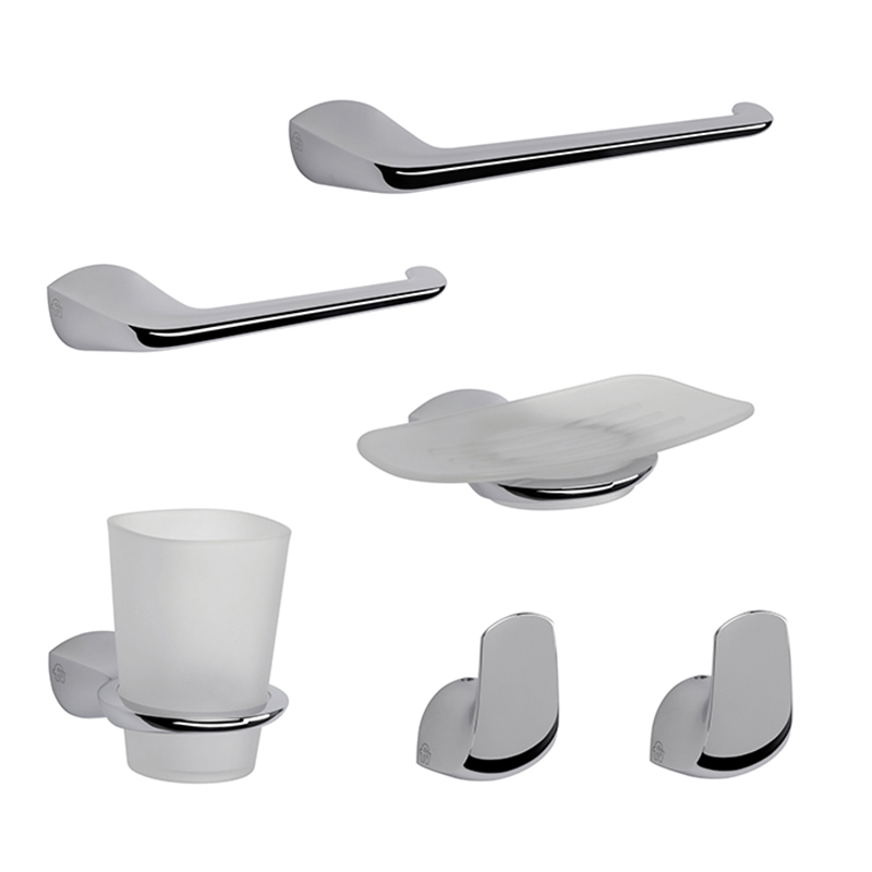 Accesorios baño acero vidrio Epuyen cromado brillante kit x 6u