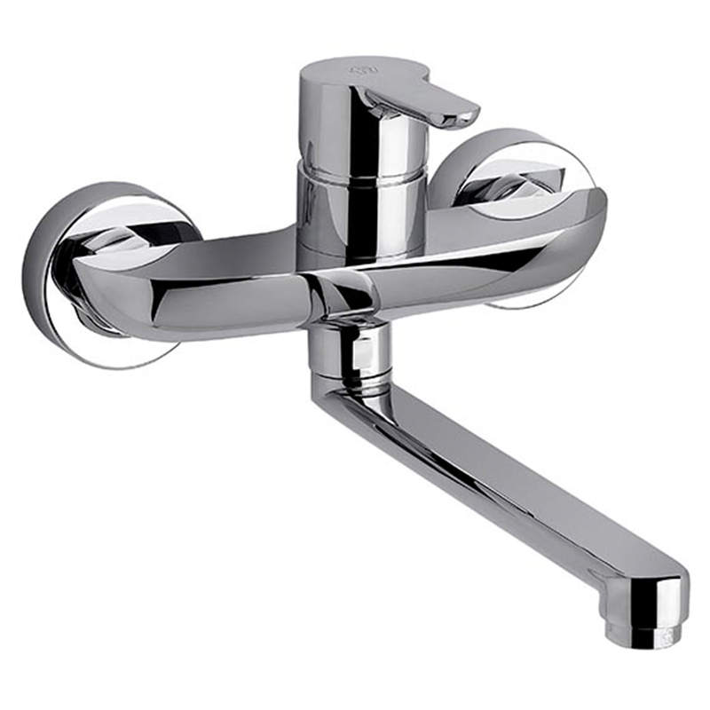 Griferia cocina acero Puelo pared exterior monocomando cromado brillante