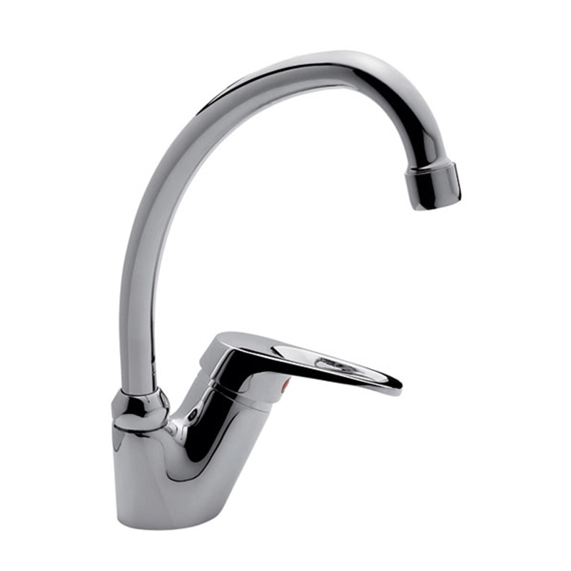 Griferia cocina acero Arizona mesada monocomando pico curvo cromado brillante