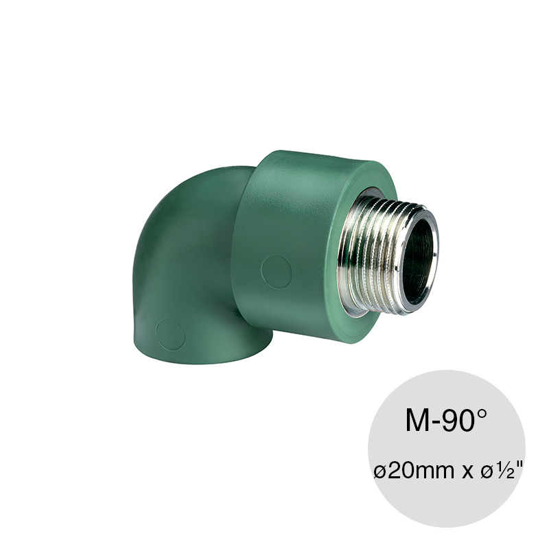 Codo 90° rosca macho agua polipropileno random thermofusion ø 20mm x ø 1/2"