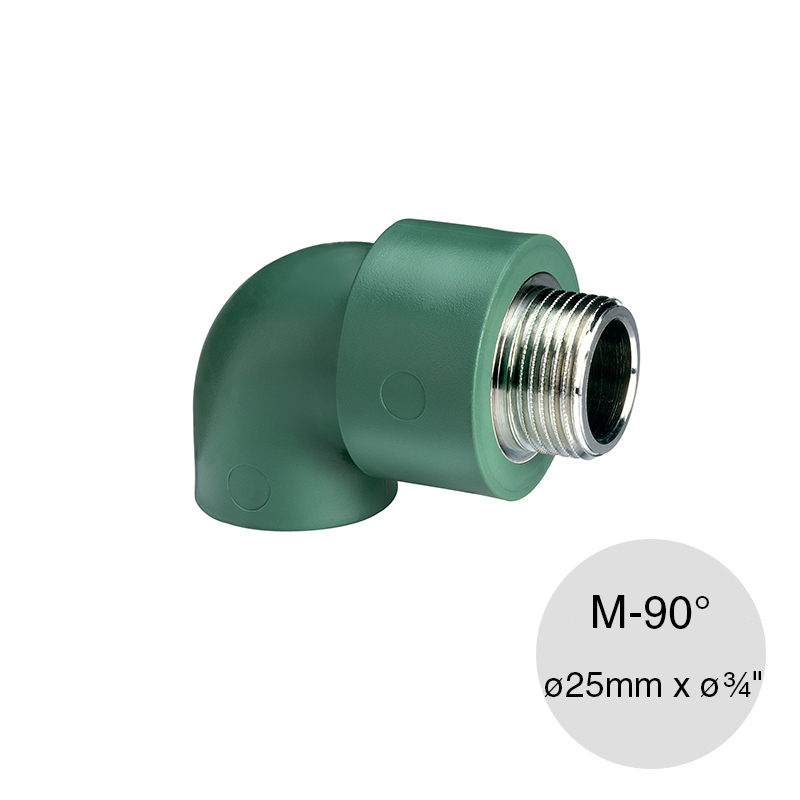 Codo 90° rosca macho agua polipropileno random thermofusion ø 25mm x ø 3/4"