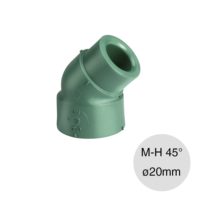 Codo 45° macho-hembra agua polipropileno random thermofusion ø 20mm