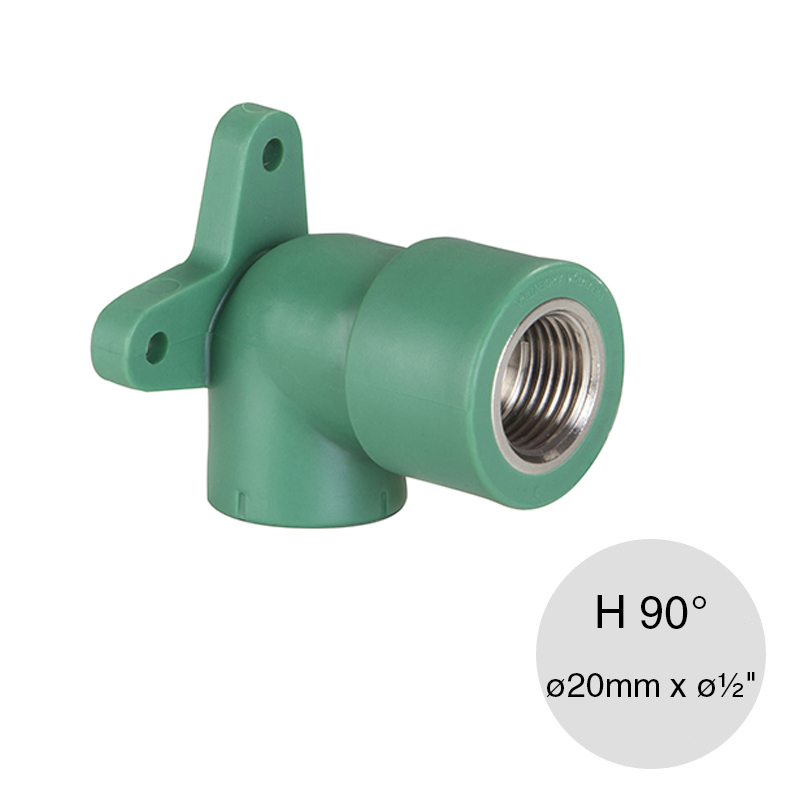Codo 90° base hembra larga agua polipropileno random thermofusion ø 20mm x ø 1/2"