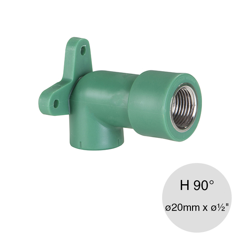 Codo 90° base hembra extra larga agua polipropileno random thermofusion ø 20mm x ø 1/2"