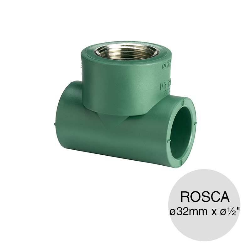 Tee rosca central hembra agua polipropileno random thermofusion ø 32mm x ø 1/2"