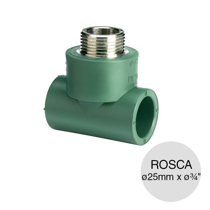 Tee rosca central macho agua polipropileno random thermofusion ø 25mm x ø 3/4"